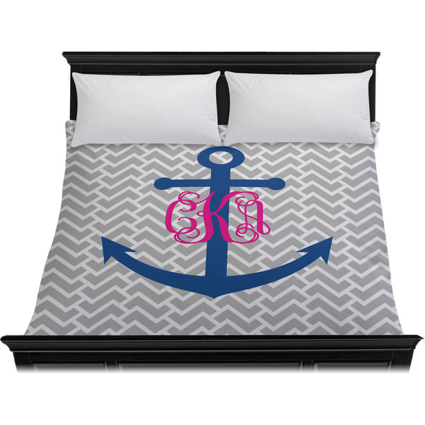 Monogram Anchor Duvet Cover - King - On Bed - No Prop