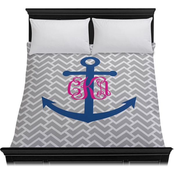 Monogram Anchor Duvet Cover - Queen - On Bed - No Prop