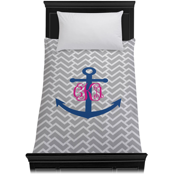 Monogram Anchor Duvet Cover - Twin - On Bed - No Prop
