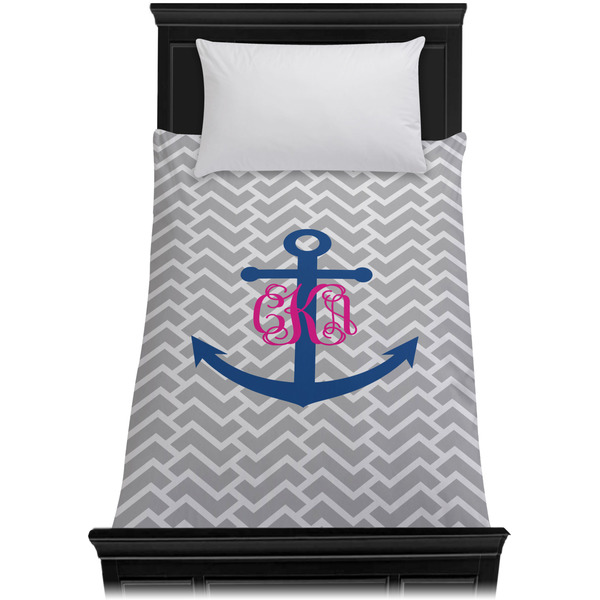 Monogram Anchor Duvet Cover - Twin XL - On Bed - No Prop