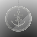 Monogram Anchor Engraved Glass Ornament - Round