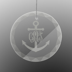 Monogram Anchor Engraved Glass Ornament - Round
