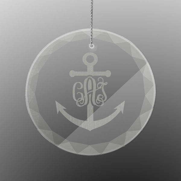 Custom Monogram Anchor Engraved Glass Ornament - Round