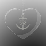 Monogram Anchor Engraved Glass Ornament - Heart