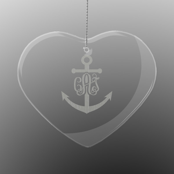 Custom Monogram Anchor Engraved Glass Ornament - Heart