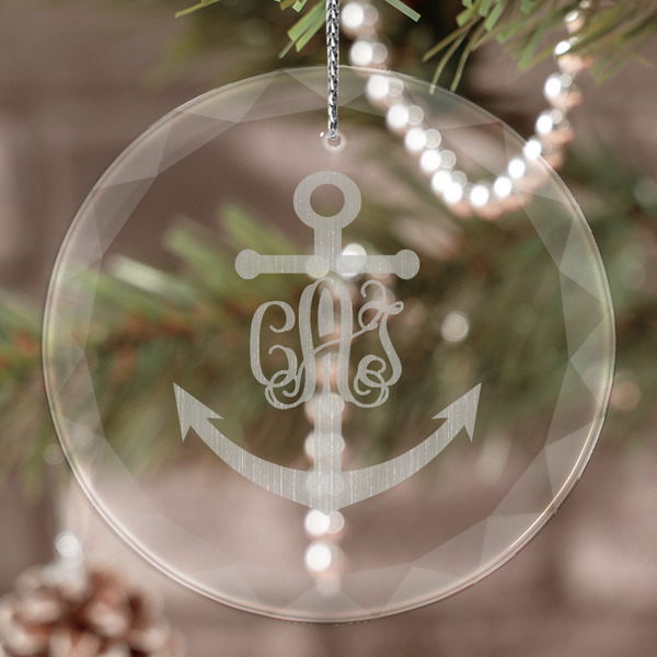 Custom Monogram Anchor Engraved Glass Ornament