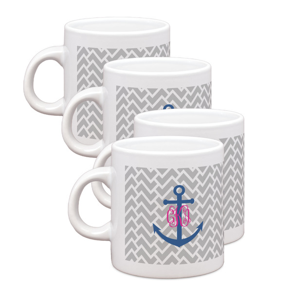 Custom Monogram Anchor Single Shot Espresso Cups - Set of 4
