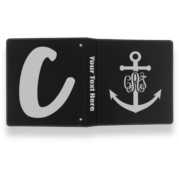 Monogram Anchor Leather Binder - 1" - Black- Back Spine Front View