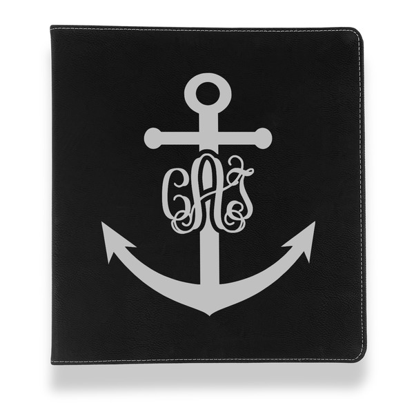 Custom Monogram Anchor Leather Binder - 1" - Black