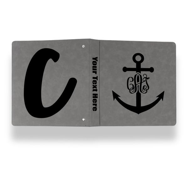 Monogram Anchor Leather Binder - 1" - Grey - Back Spine Front View