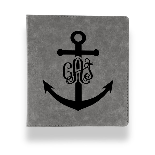 Custom Monogram Anchor Leather Binder - 1" - Grey