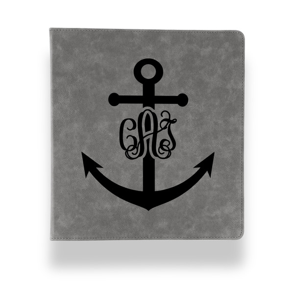 Monogram Anchor Leather Binder - 1" - Grey - Front View