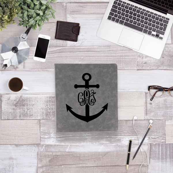 Monogram Anchor Leather Binder - 1" - Grey - Lifestyle View
