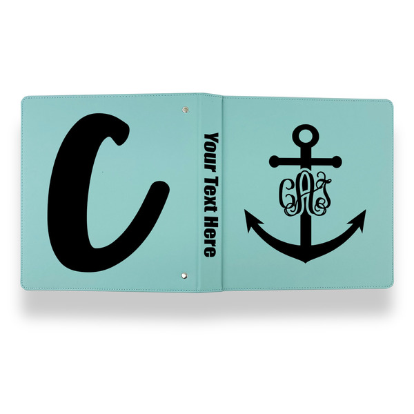Monogram Anchor Leather Binder - 1" - Teal - Back Spine Front View