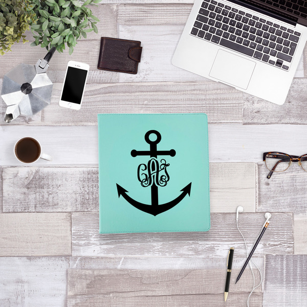 Monogram Anchor Leather Binder - 1" - Teal - Lifestyle View