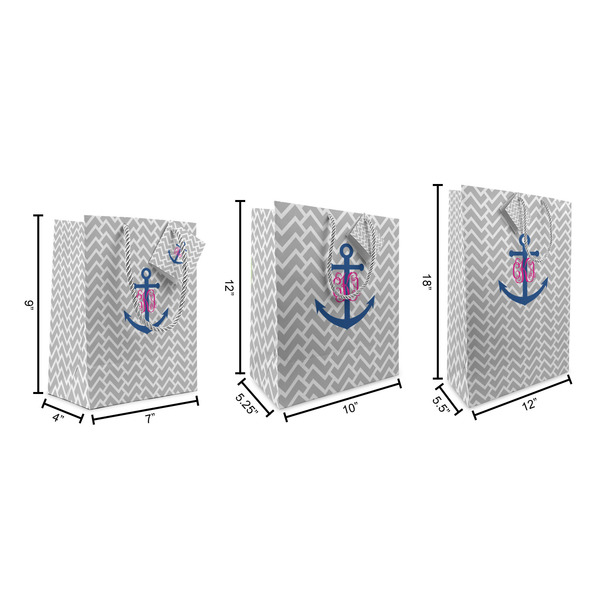 Monogram Anchor Gift Bags - All Sizes - Dimensions
