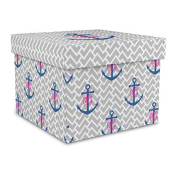 Monogram Anchor Gift Box with Lid - Canvas Wrapped - Large