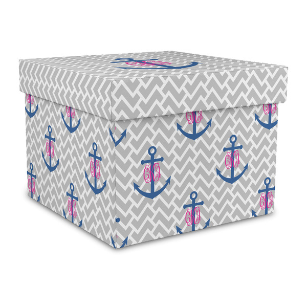 Custom Monogram Anchor Gift Box with Lid - Canvas Wrapped - Large