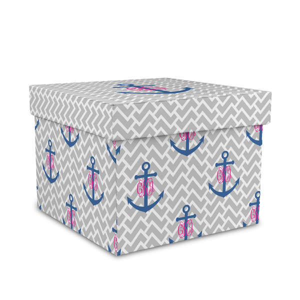 Custom Monogram Anchor Gift Box with Lid - Canvas Wrapped - Medium