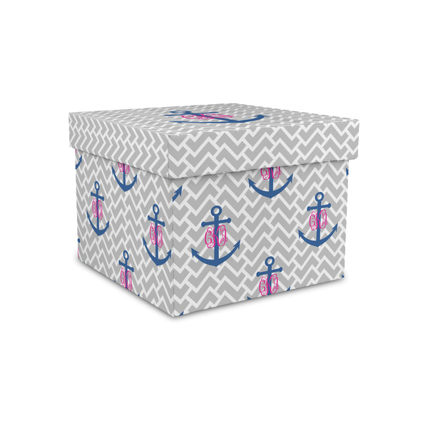 Custom Monogram Anchor Gift Box with Lid - Canvas Wrapped - Small