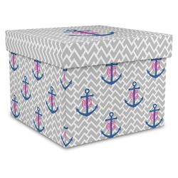 Monogram Anchor Gift Box with Lid - Canvas Wrapped - X-Large