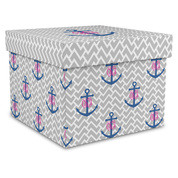 Custom Monogram Anchor Gift Box with Lid - Canvas Wrapped - X-Large