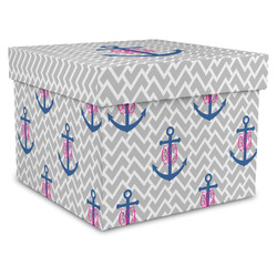 Monogram Anchor Gift Box with Lid - Canvas Wrapped - XX-Large