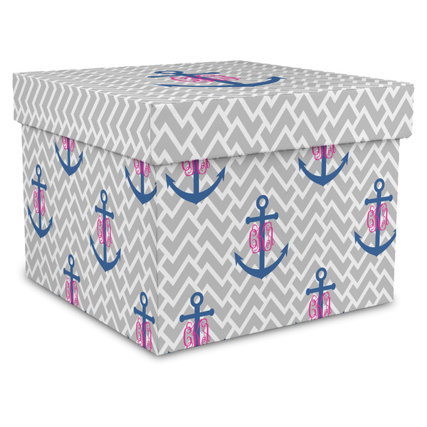 Custom Monogram Anchor Gift Box with Lid - Canvas Wrapped - XX-Large