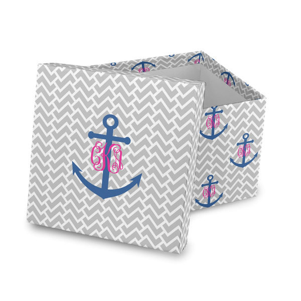 Custom Monogram Anchor Gift Box with Lid - Canvas Wrapped