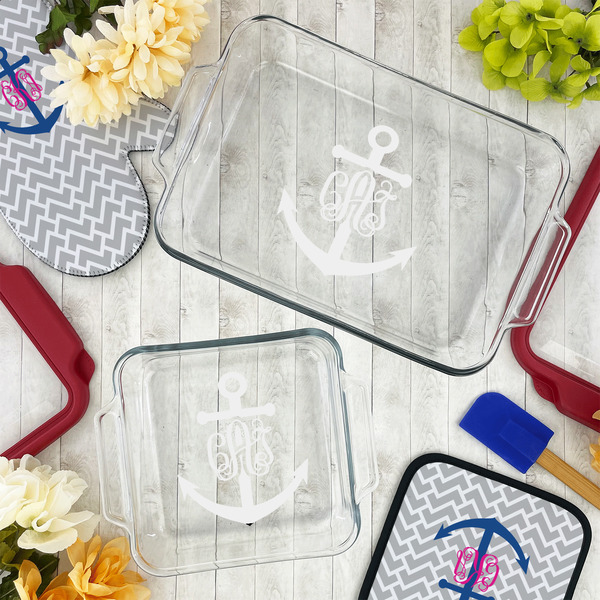 Monogram Anchor Glass Baking Dish Set - LIFESTYLE