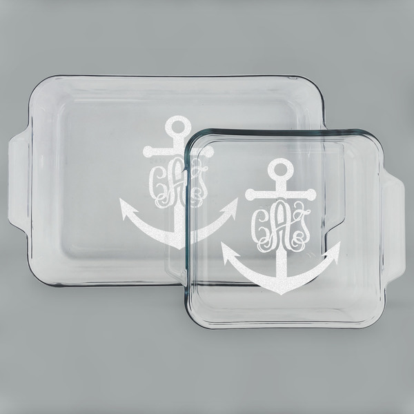 Custom Monogram Anchor Set of Glass Baking & Cake Dish - 13in x 9in & 8in x 8in