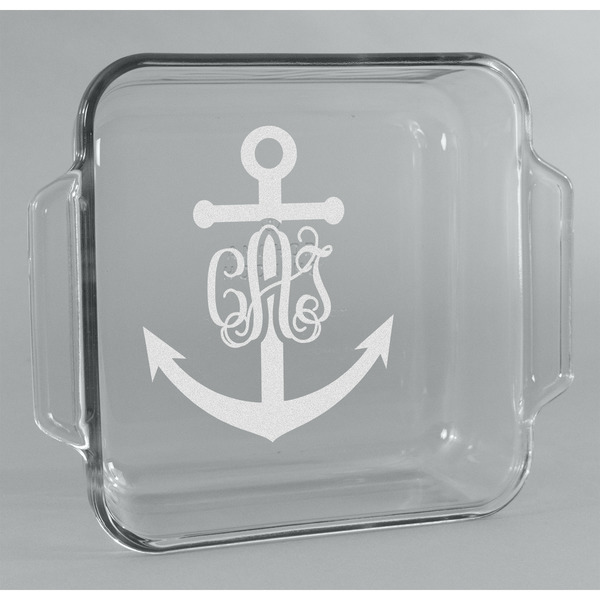 Custom Monogram Anchor Glass Cake Dish - 8in x 8in