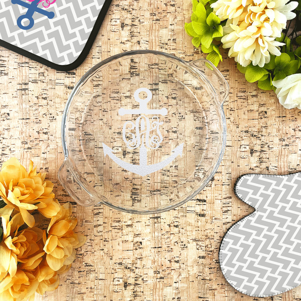 Monogram Anchor Glass Pie Dish - LIFESTYLE