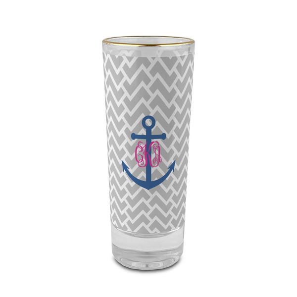 Custom Monogram Anchor 2 oz Shot Glass -  Glass with Gold Rim - Single