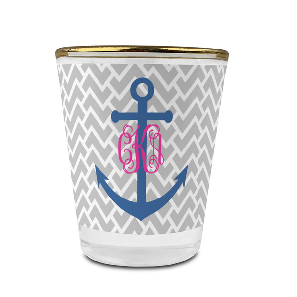 Monogram Anchor Glass Shot Glass - With gold rim - FRONT
