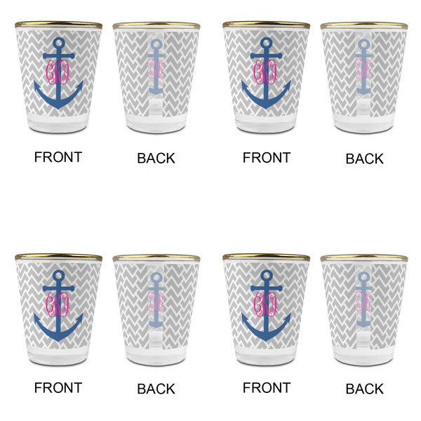 Monogram Anchor Glass Shot Glass - with gold rim - Set of 4 - APPROVAL