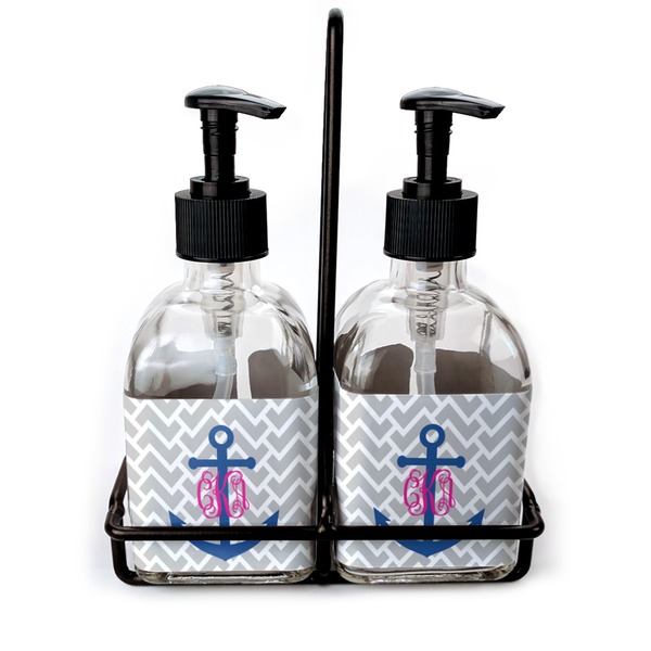 Custom Monogram Anchor Glass Soap & Lotion Bottle Set