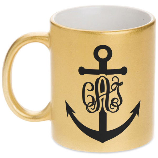 Custom Monogram Anchor Metallic Gold Mug