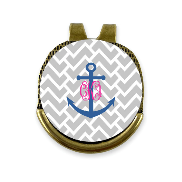 Custom Monogram Anchor Golf Ball Marker - Hat Clip - Gold