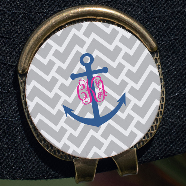 Monogram Anchor Golf Ball Marker Hat Clip - Gold - Close Up
