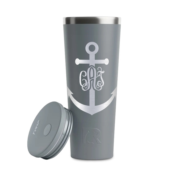 Monogram Anchor Grey RTIC Everyday Tumbler - 28 oz. - Lid Off
