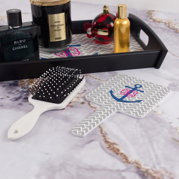 Monogram Anchor Hand Mirror - With Hair Brush