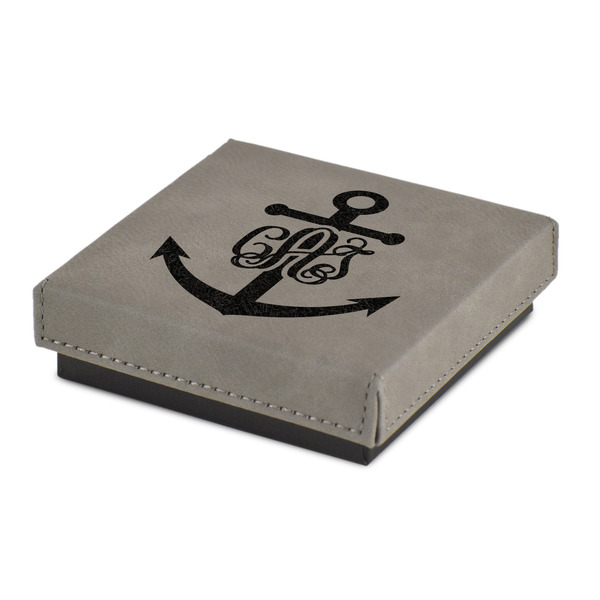 Custom Monogram Anchor Jewelry Gift Box - Engraved Leather Lid