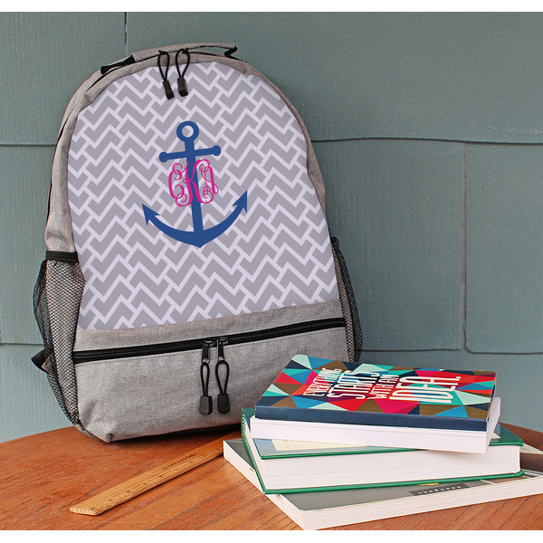 Monogram Anchor Large Backpack - Gray - On Desk