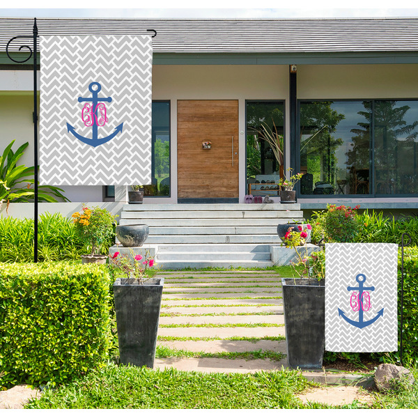 Custom Monogram Anchor Large Garden Flag - Double Sided