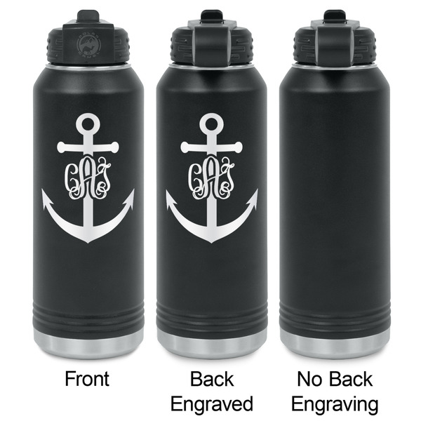 Monogram Anchor Laser Engraved Water Bottles - 2 Styles - Front & Back View