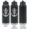 Monogram Anchor Laser Engraved Water Bottles - 2 Styles - Front & Back View