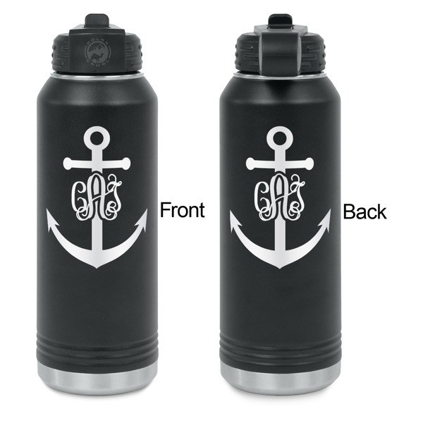 Monogram Anchor Laser Engraved Water Bottles - Front & Back Engraving - Front & Back View