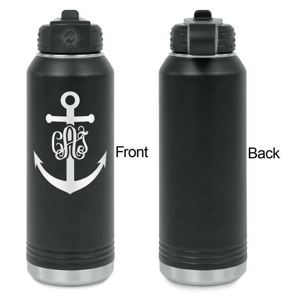 Monogram Anchor Laser Engraved Water Bottles - Front Engraving - Front & Back View