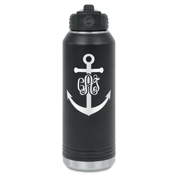 Custom Monogram Anchor Water Bottles - Laser Engraved - Front & Back